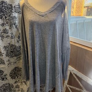 Woman’s Plus Size Cold Shoulder Gray Thermal Waffle Knit Longsleeve 3X 22/24W